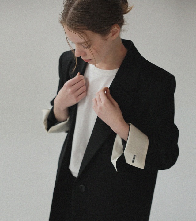 🌈[RR]ドローストリング配色ジャケット_ブラック