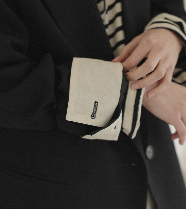 🌈[RR]ドローストリング配色ジャケット_ブラック