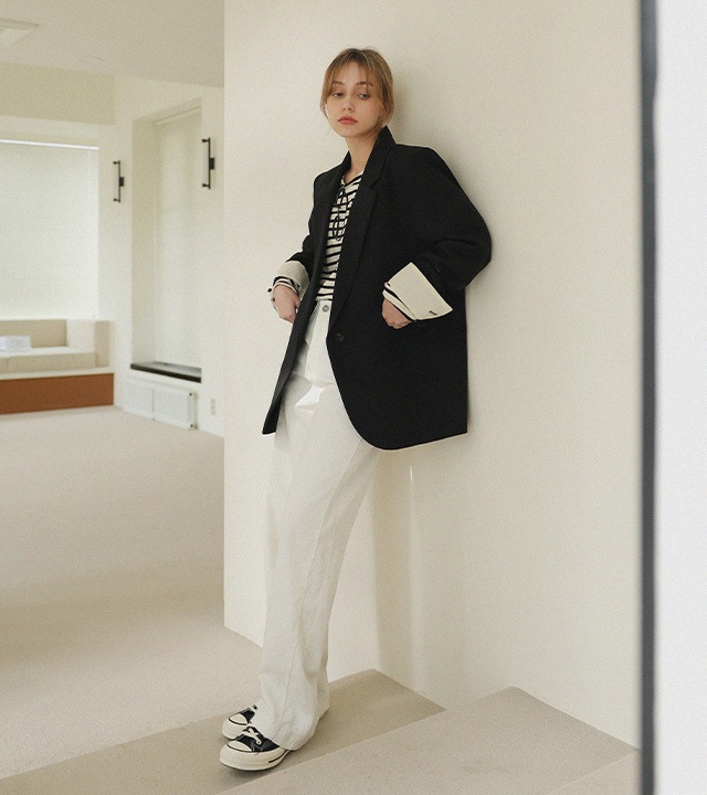 🌈[RR]ドローストリング配色ジャケット_ブラック