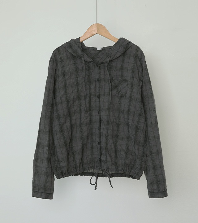 リオウォッシュヘムストリングフード付きパーカー