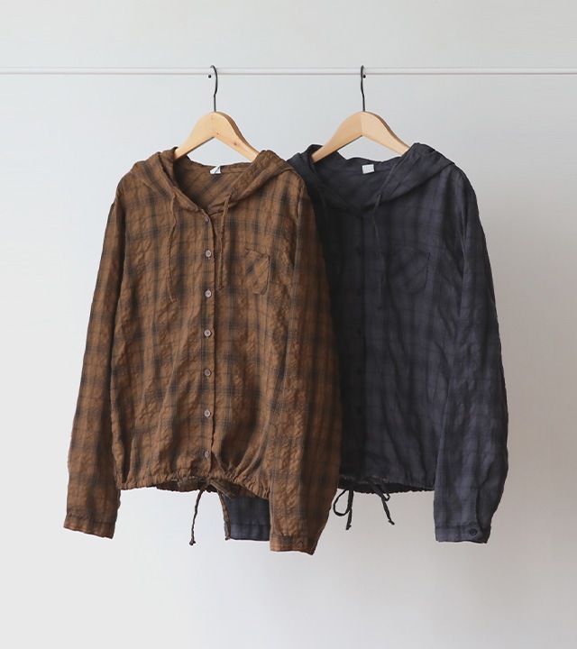 リオウォッシュヘムストリングフード付きパーカー