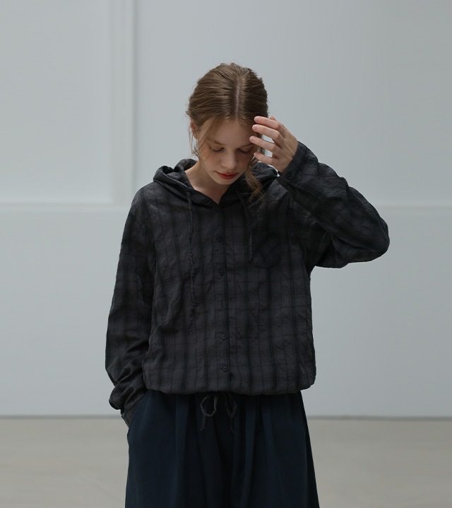 リオウォッシュヘムストリングフード付きパーカー