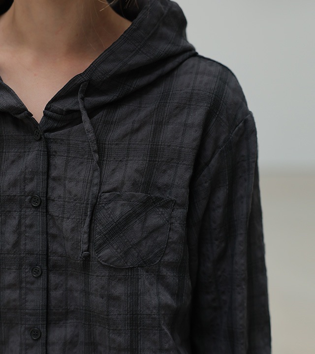 リオウォッシュヘムストリングフード付きパーカー