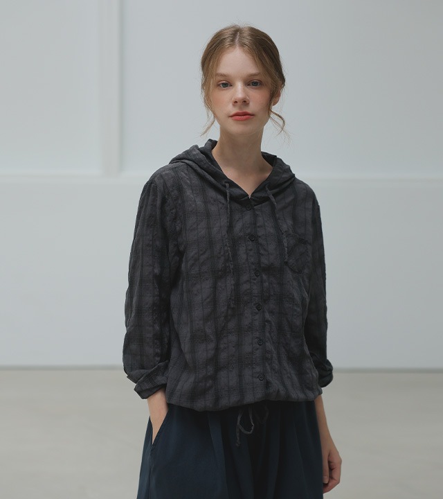 リオウォッシュヘムストリングフード付きパーカー