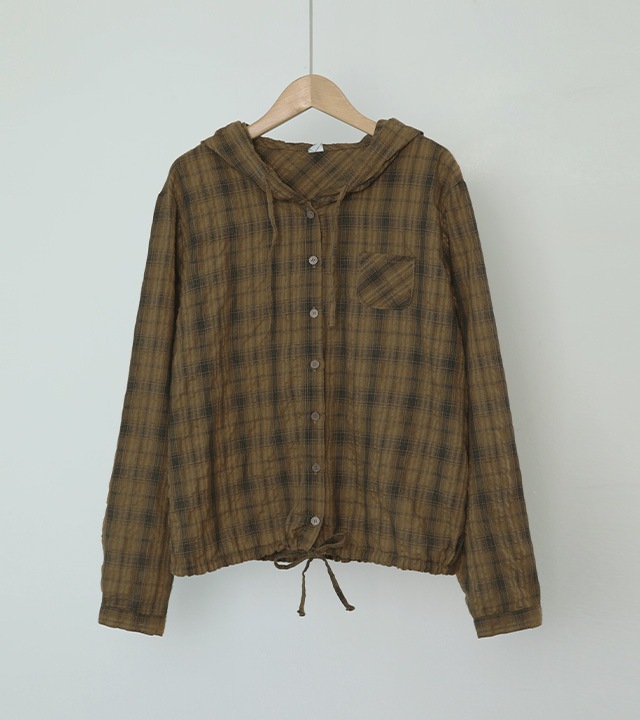 リオウォッシュヘムストリングフード付きパーカー