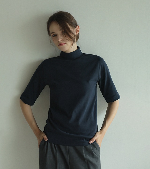 [RR]アンナフライスハーフネック5分袖トップス