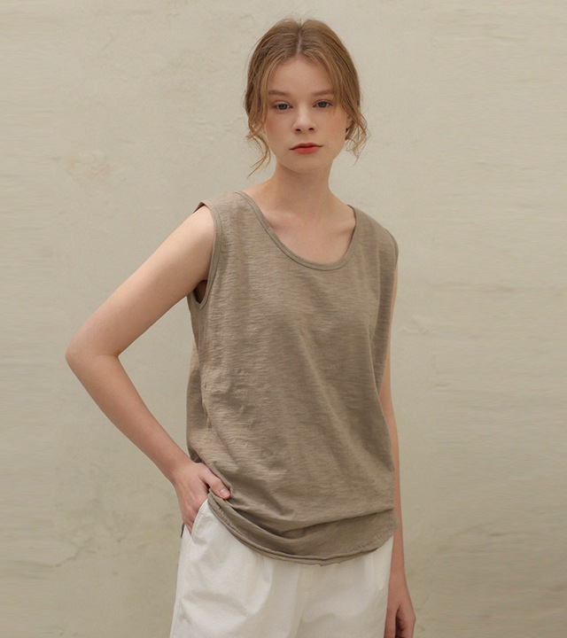 [RR]カッティングラウンドウォッシュ袖なしトップス