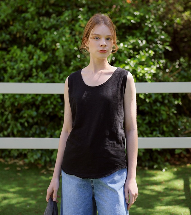 [RR]カッティングラウンドウォッシュ袖なしトップス