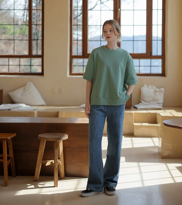 🌈[RR]055スラブイージーデニムパンツ_ブルー