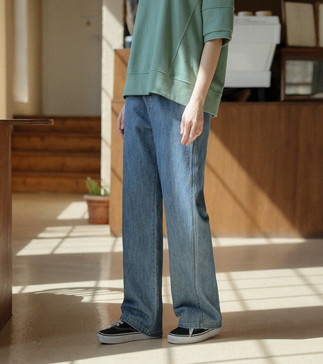 🌈[RR]055スラブイージーデニムパンツ_ブルー