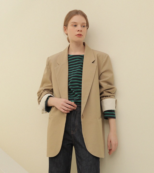 🌈[RR]ヘンリー配色コットンジャケット_ベージュ