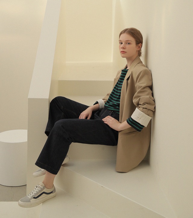 🌈[RR]ヘンリー配色コットンジャケット_ベージュ