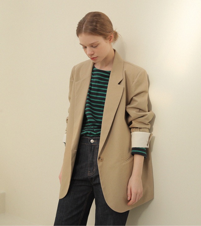 🌈[RR]ヘンリー配色コットンジャケット_ベージュ