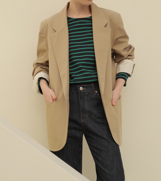 🌈[RR]ヘンリー配色コットンジャケット_ベージュ