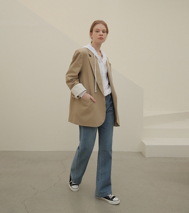 🌈[RR]ヘンリー配色コットンジャケット_ベージュ