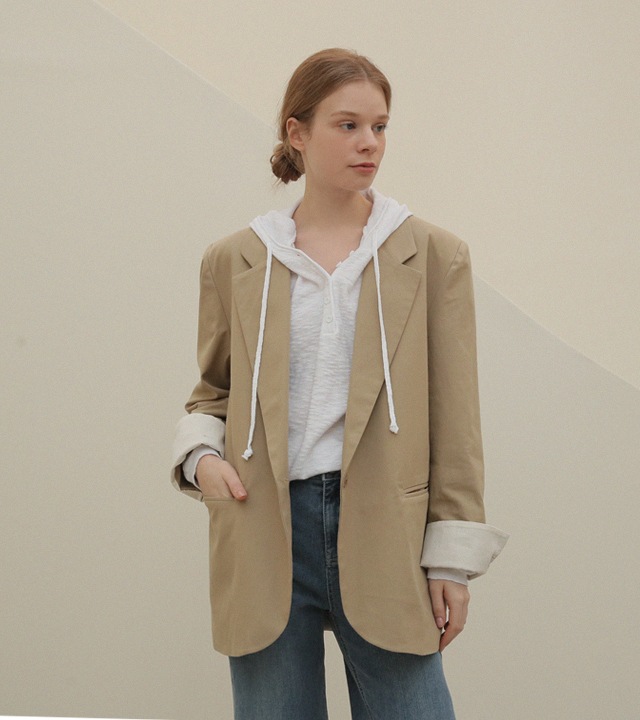 🌈[RR]ヘンリー配色コットンジャケット_ベージュ