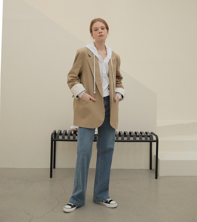 🌈[RR]ヘンリー配色コットンジャケット_ベージュ