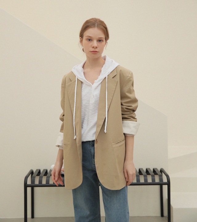 🌈[RR]ヘンリー配色コットンジャケット_ベージュ