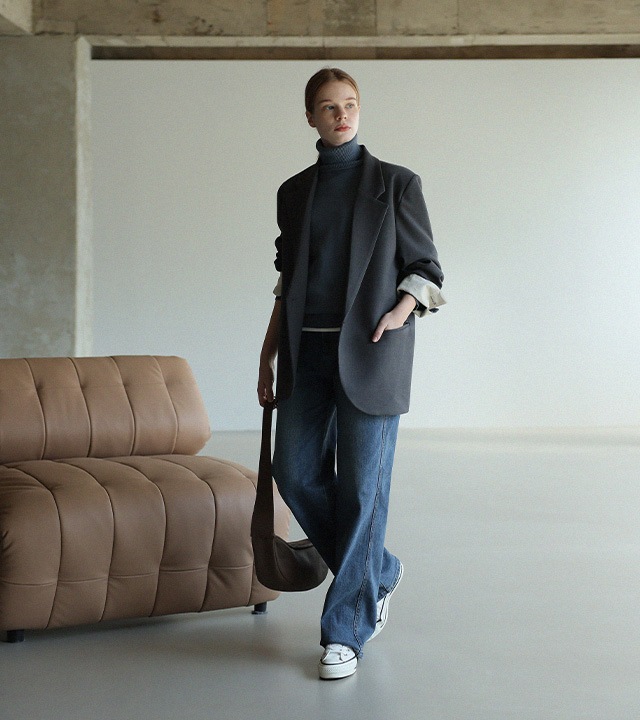 [RR]ドローストリング配色ジャケット_charcoal