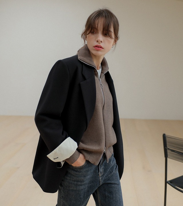 [RR]ドローストリング配色ジャケット_charcoal