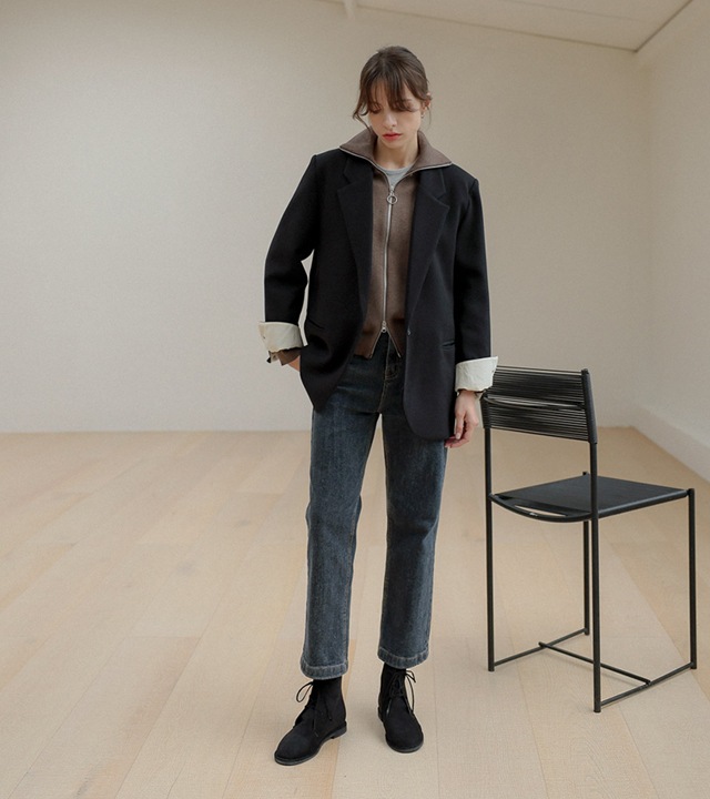 [RR]ドローストリング配色ジャケット_charcoal