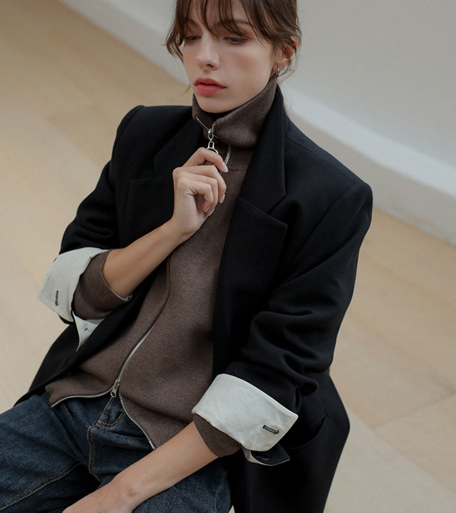 [RR]ドローストリング配色ジャケット_charcoal