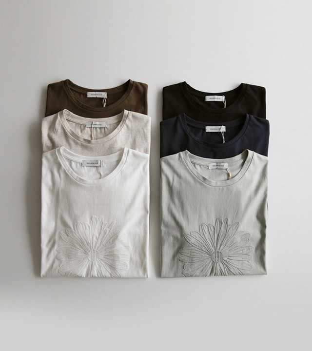 [RR]フローフラワー刺繍半袖トップス