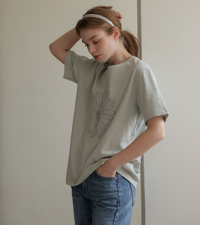 [RR]フローフラワー刺繍半袖トップス