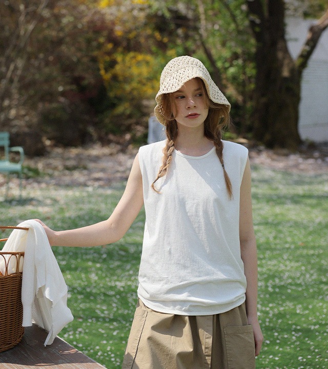 [RR]タムラウンドウォッシュ袖なしトップス