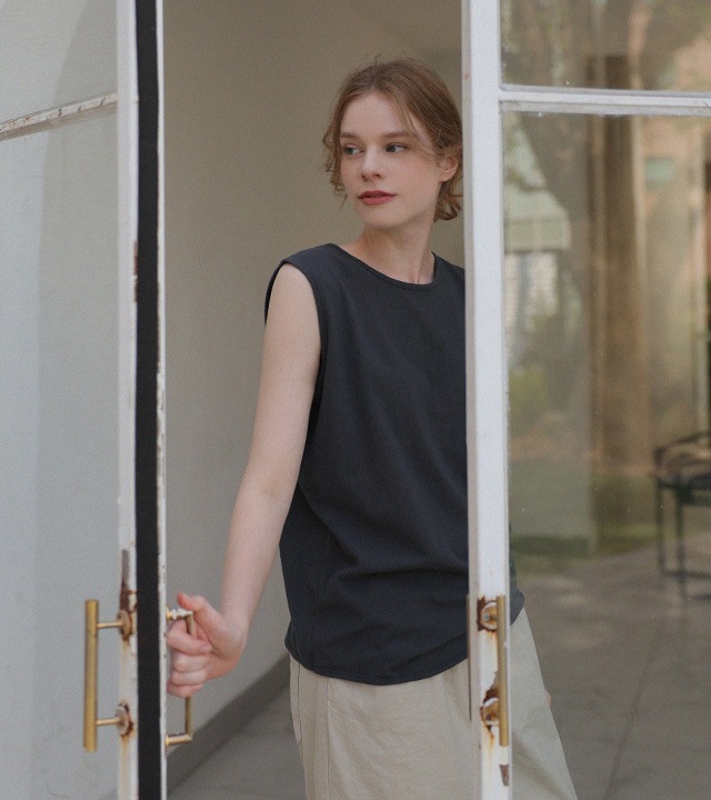 [RR]タムラウンドウォッシュ袖なしトップス