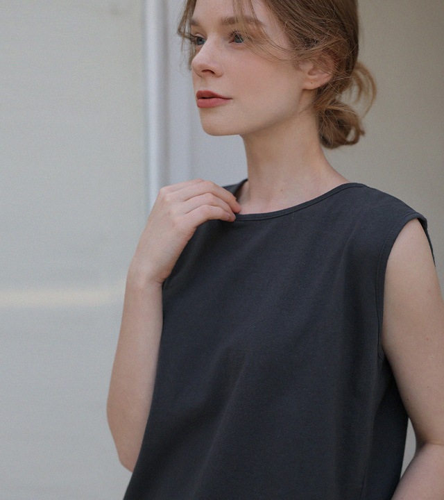 [RR]タムラウンドウォッシュ袖なしトップス