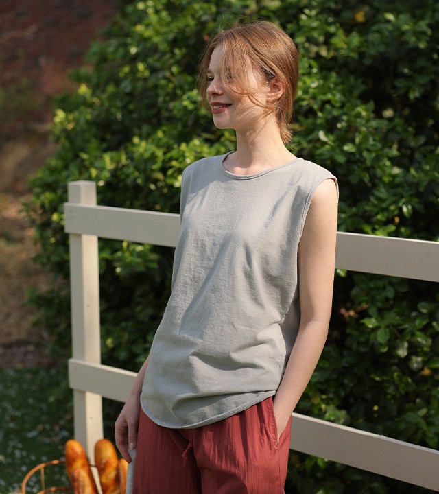 [RR]タムラウンドウォッシュ袖なしトップス