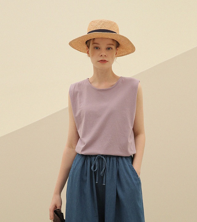 [RR]タムラウンドウォッシュ袖なしトップス