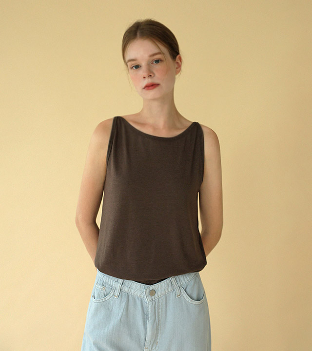 [RR]ハモンモーダルラッパ袖なしトップス