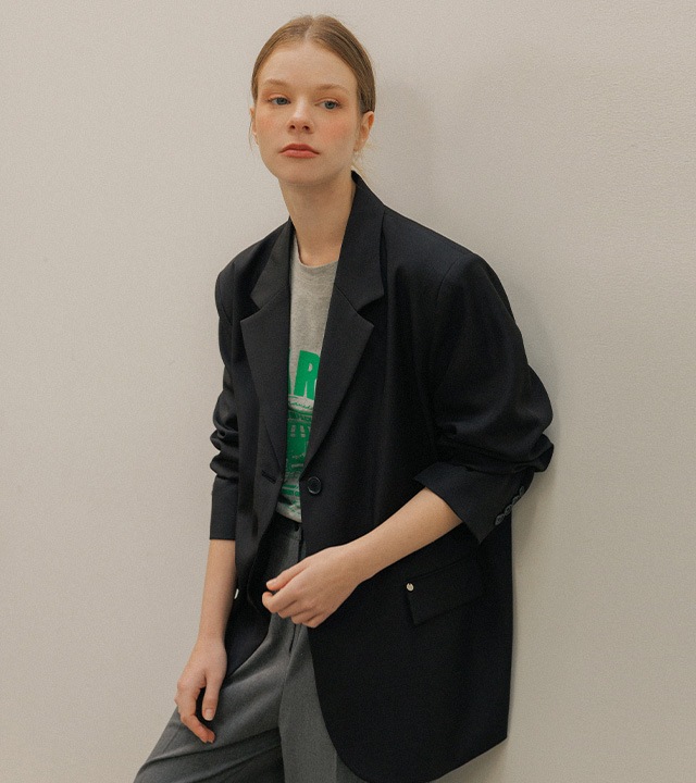 🌈[RR]ロニアンベーシックツーボタンジャケット_ブラック