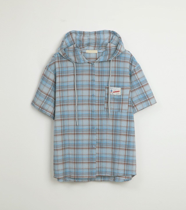 チェックフード付きシャツ