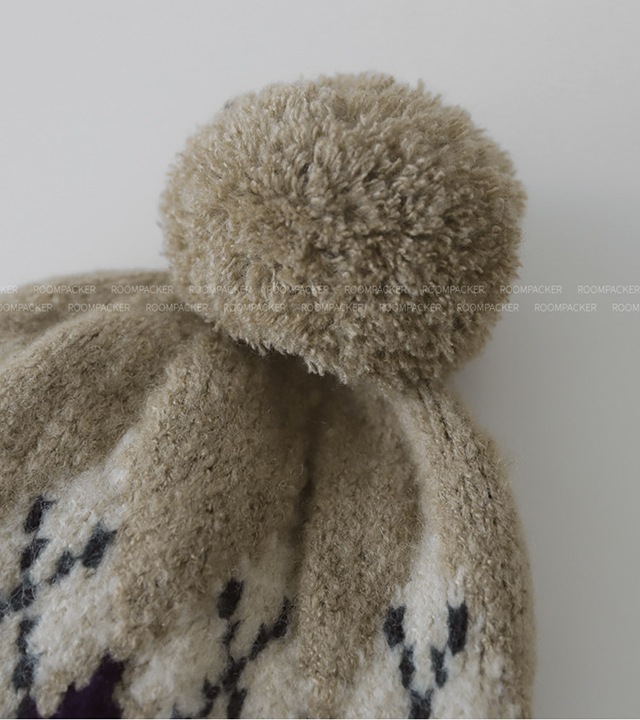 モエルアーガイルニットドロップビーニー