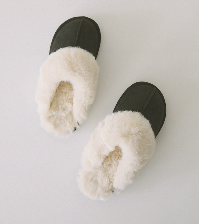 リブスエードボアフリーススリッパ