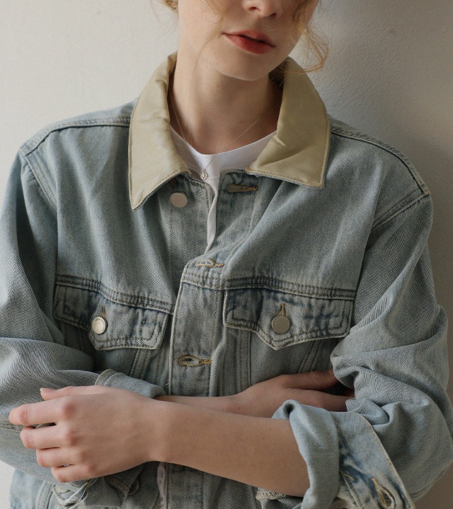 配色ソフトデニムジャケット