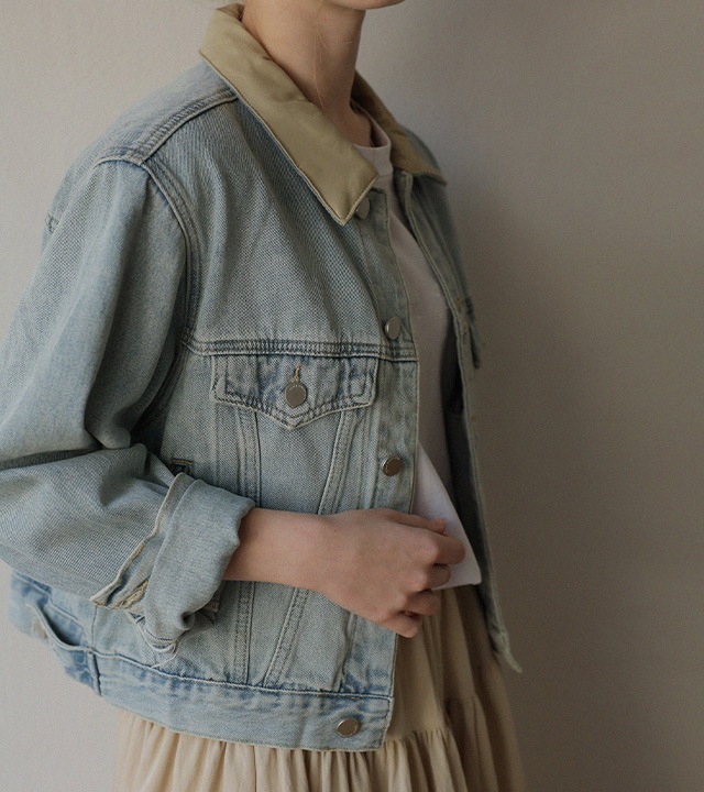配色ソフトデニムジャケット