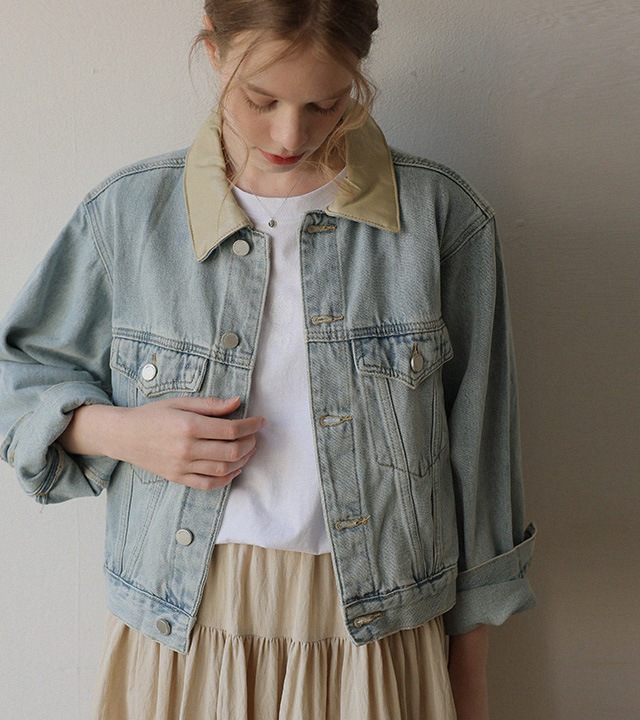 配色ソフトデニムジャケット