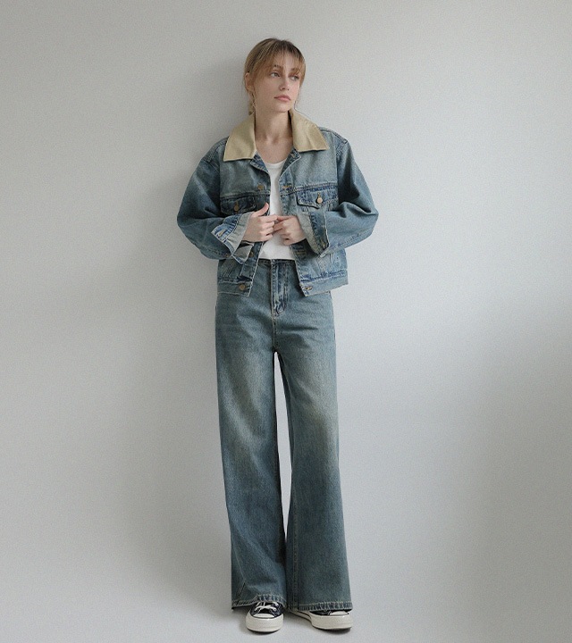 配色ソフトデニムジャケット