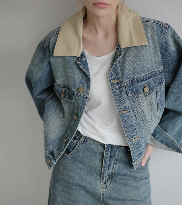 配色ソフトデニムジャケット