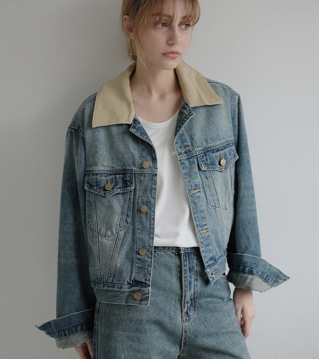 配色ソフトデニムジャケット
