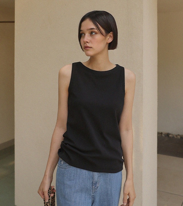 [RR]ナインボートネックノースリーブトップス