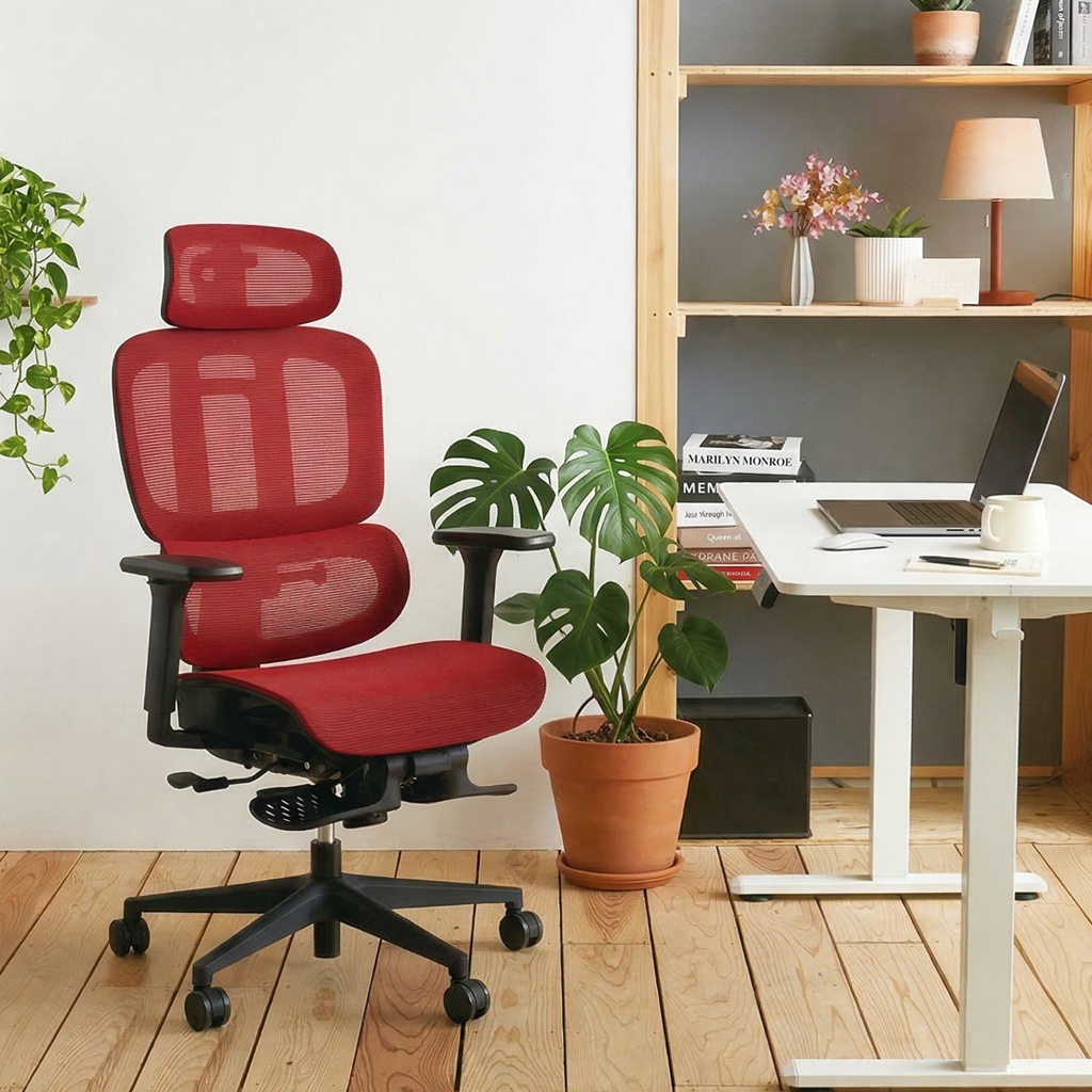 ROOM WORKS 多機能フルメッシュワークチェア M5 レッド メッシュ座面 RM5-RD
