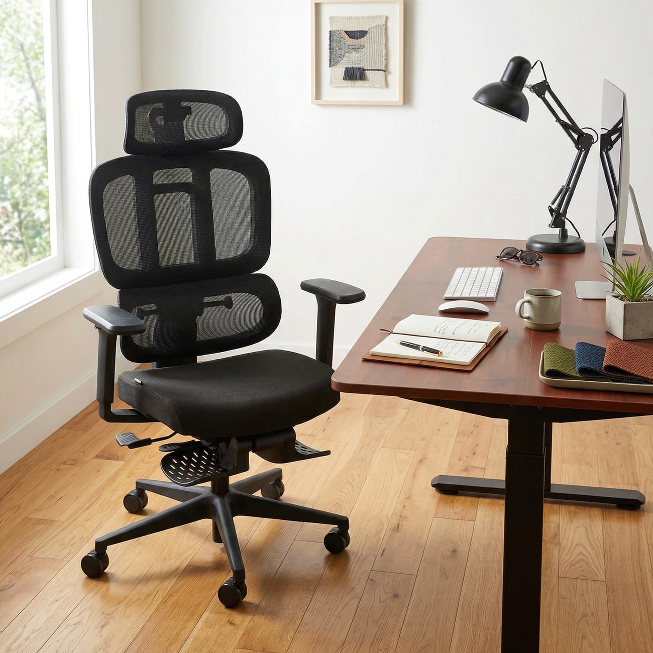 ROOM WORKS 多機能メッシュワークチェア M6 ファブリック座面ブラック RM6-BK