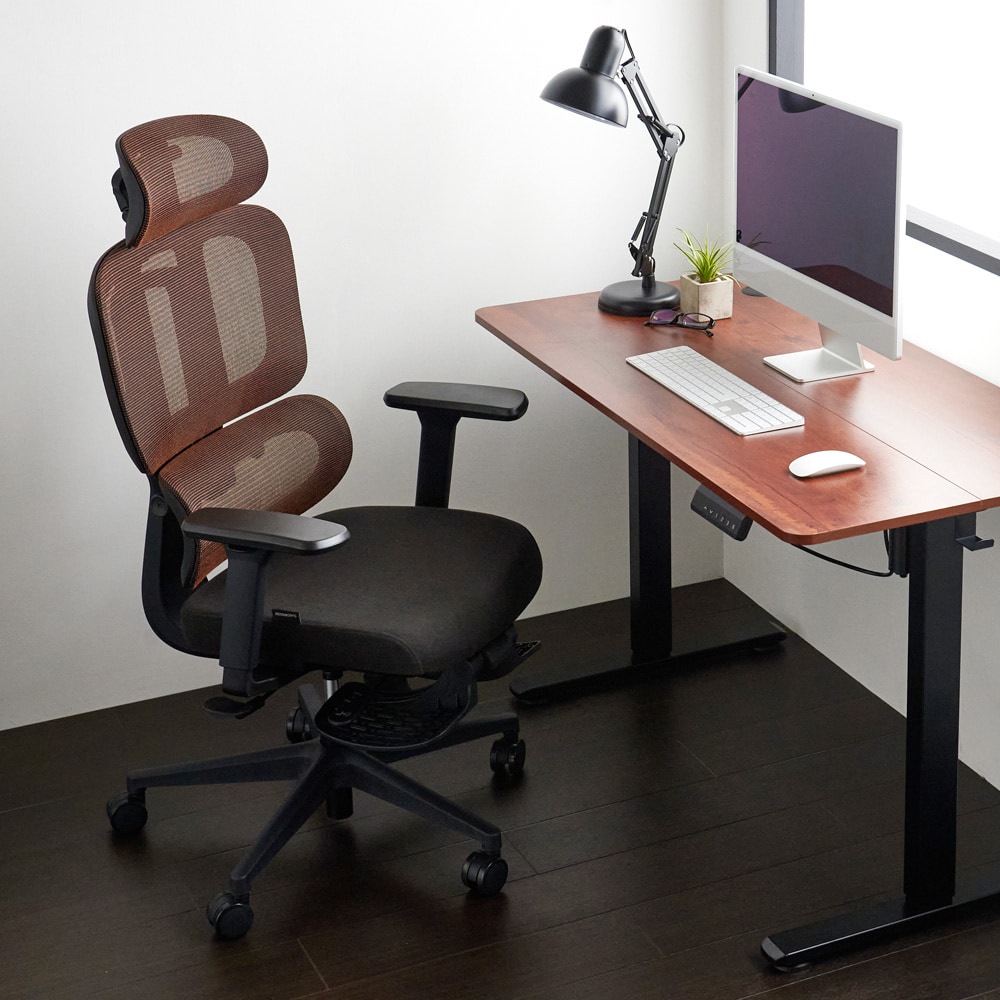 ROOM WORKS 多機能メッシュワークチェア M6 ファブリック座面ブラウン RM6-BR