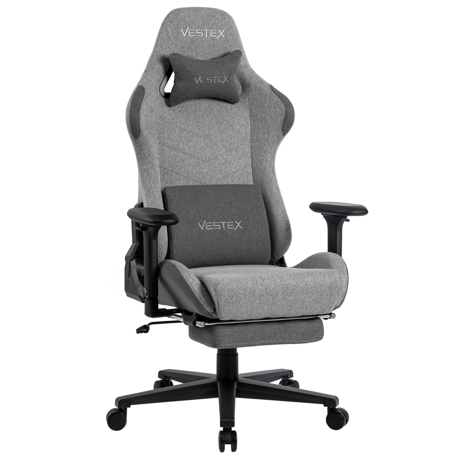VESTEX ゲーミングチェア グレー ファブリック フットレスト付 VES-S1FTGY