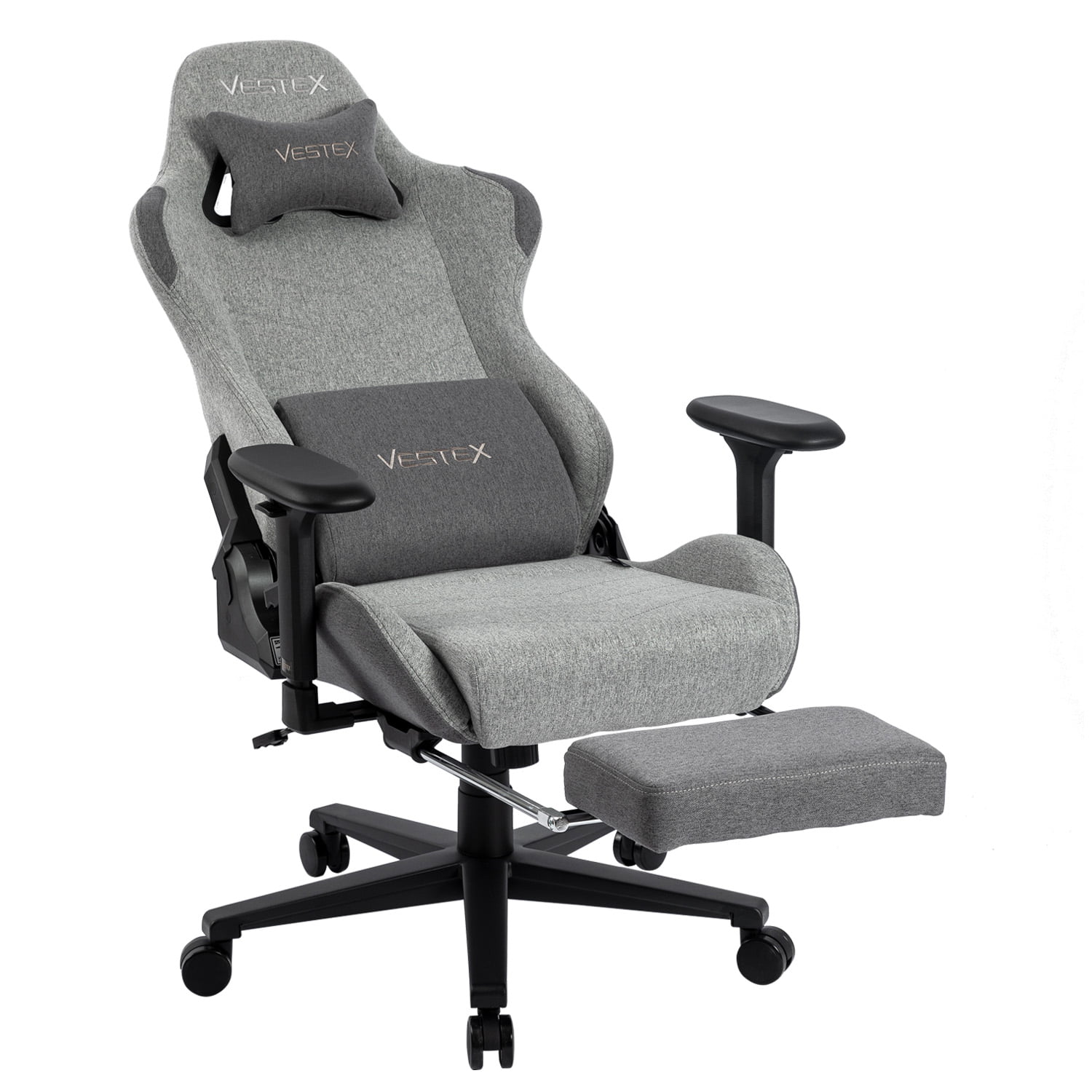 VESTEX ゲーミングチェア グレー ファブリック フットレスト付 VES-S1FTGY